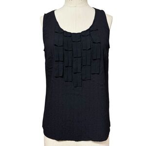 Citron Santa Monica Black Silk Tank Top Sleeveless Womens M Textured Pleats Y2K